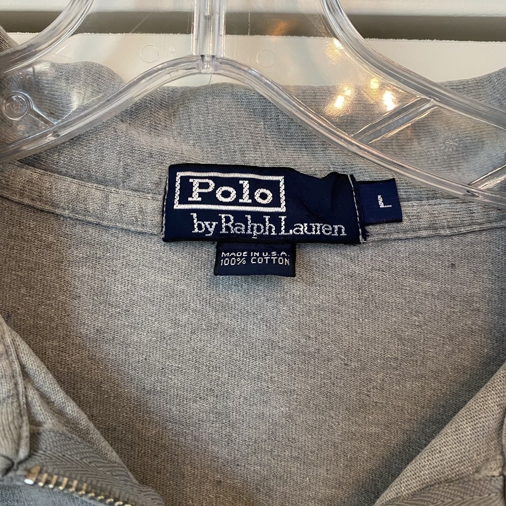 VTG Polo Ralph Lauren 1/4 Zip Unique 90s Shirt Men Large Gray Cotton USA SS READ - Picture 2 of 11